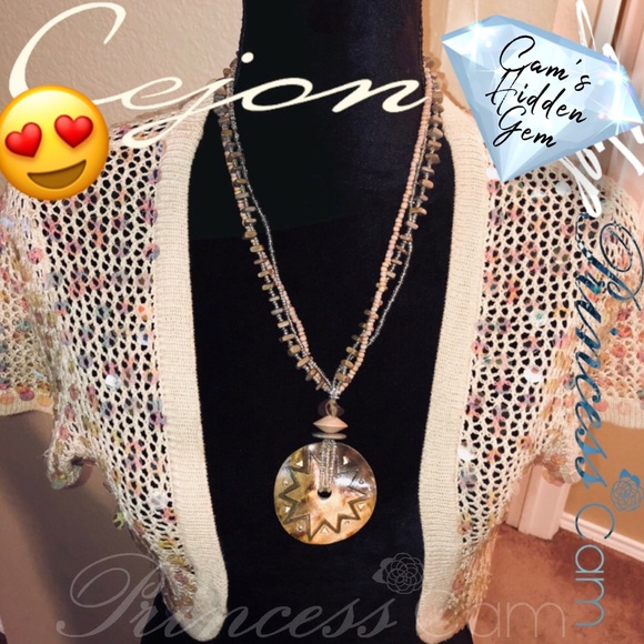 Cejon Champagne Sequin Open Knit Shrug Sz S/M - Picture 1 of 8